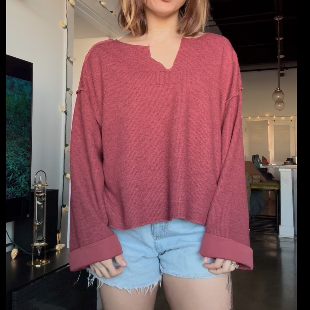Urban Outfitters Burgundy V-Neck Sweatshirt